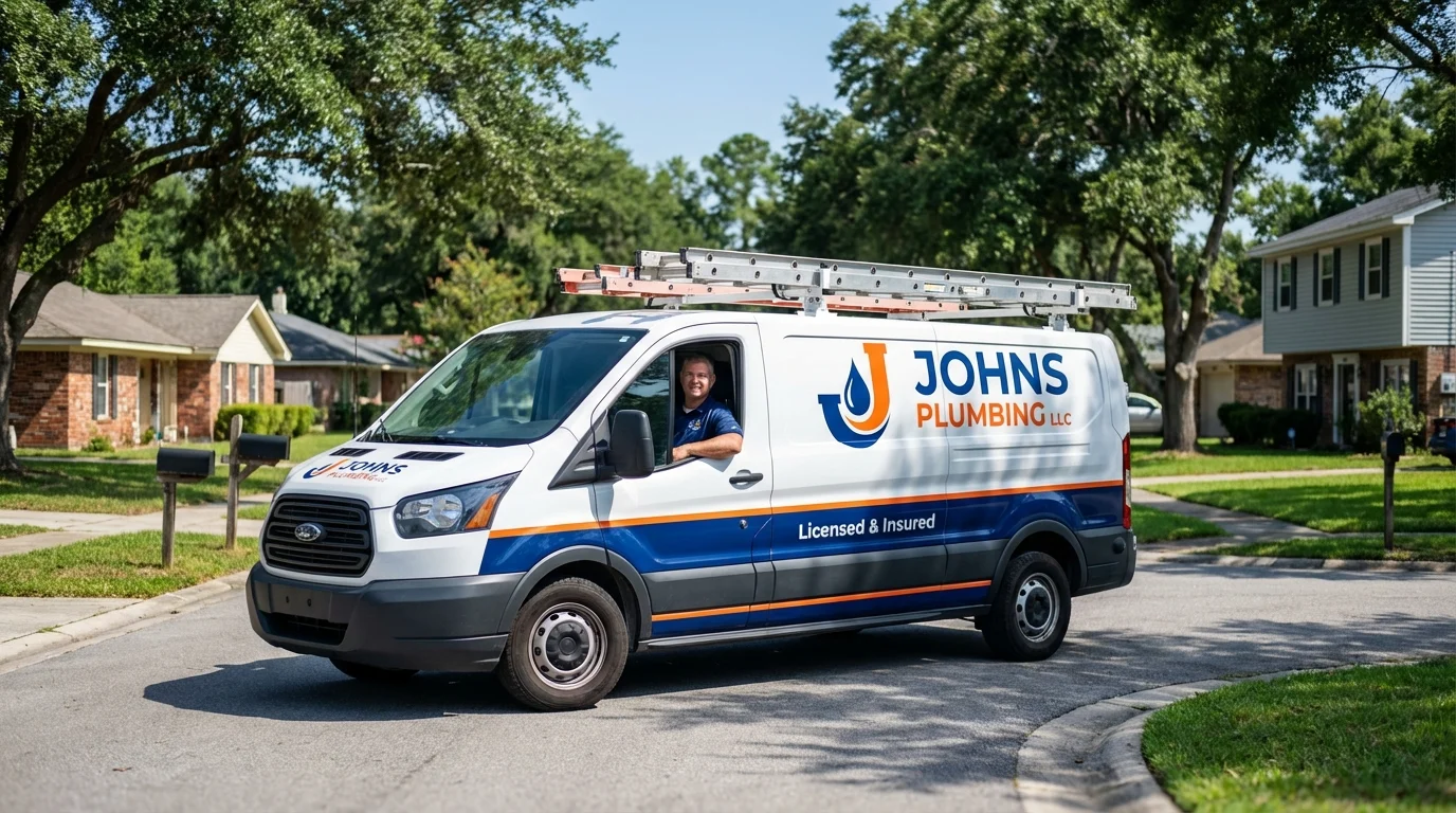 Johns Plumbing LLC service van in West Burlington, IA