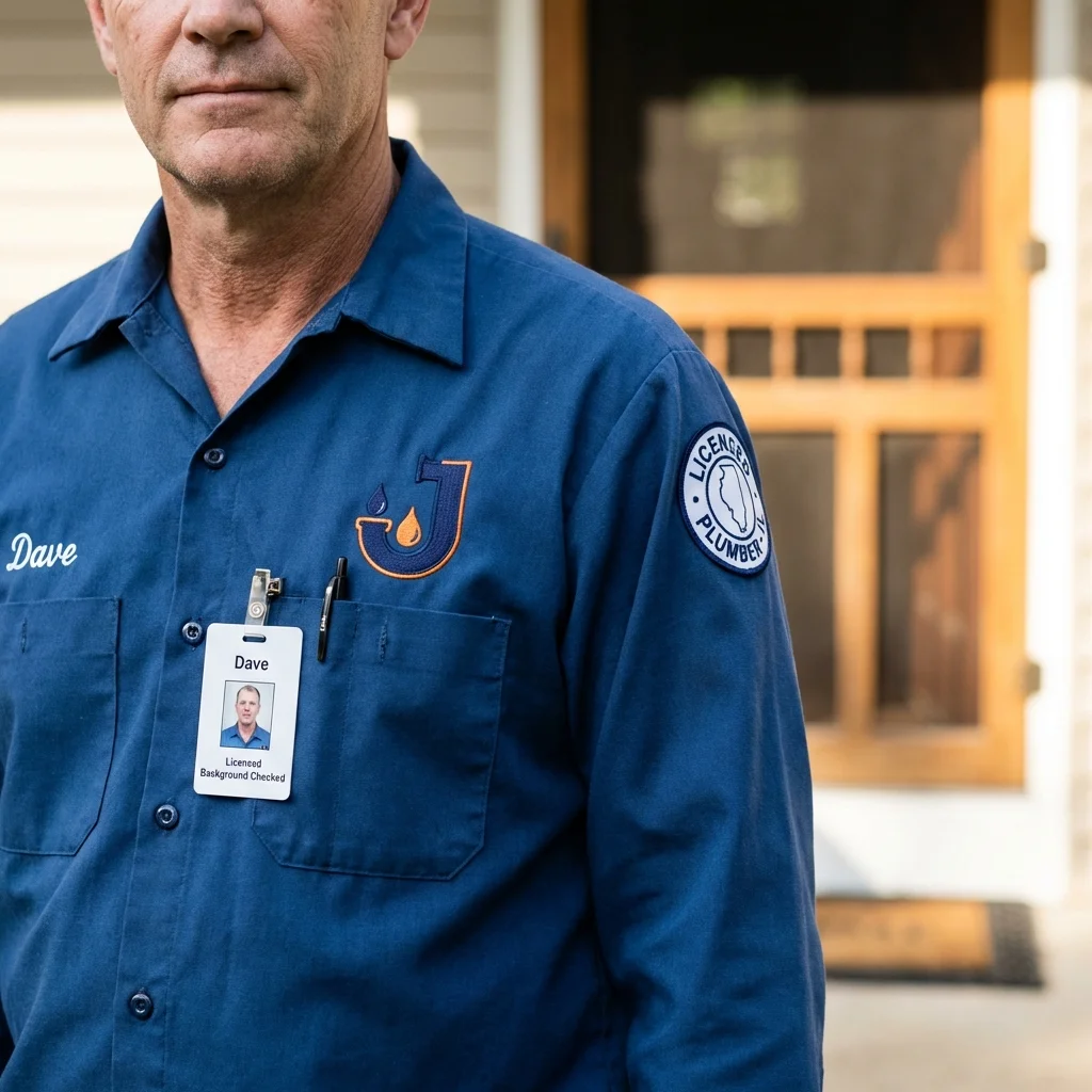 Licensed plumber showing ID badge in West Burlington, IA