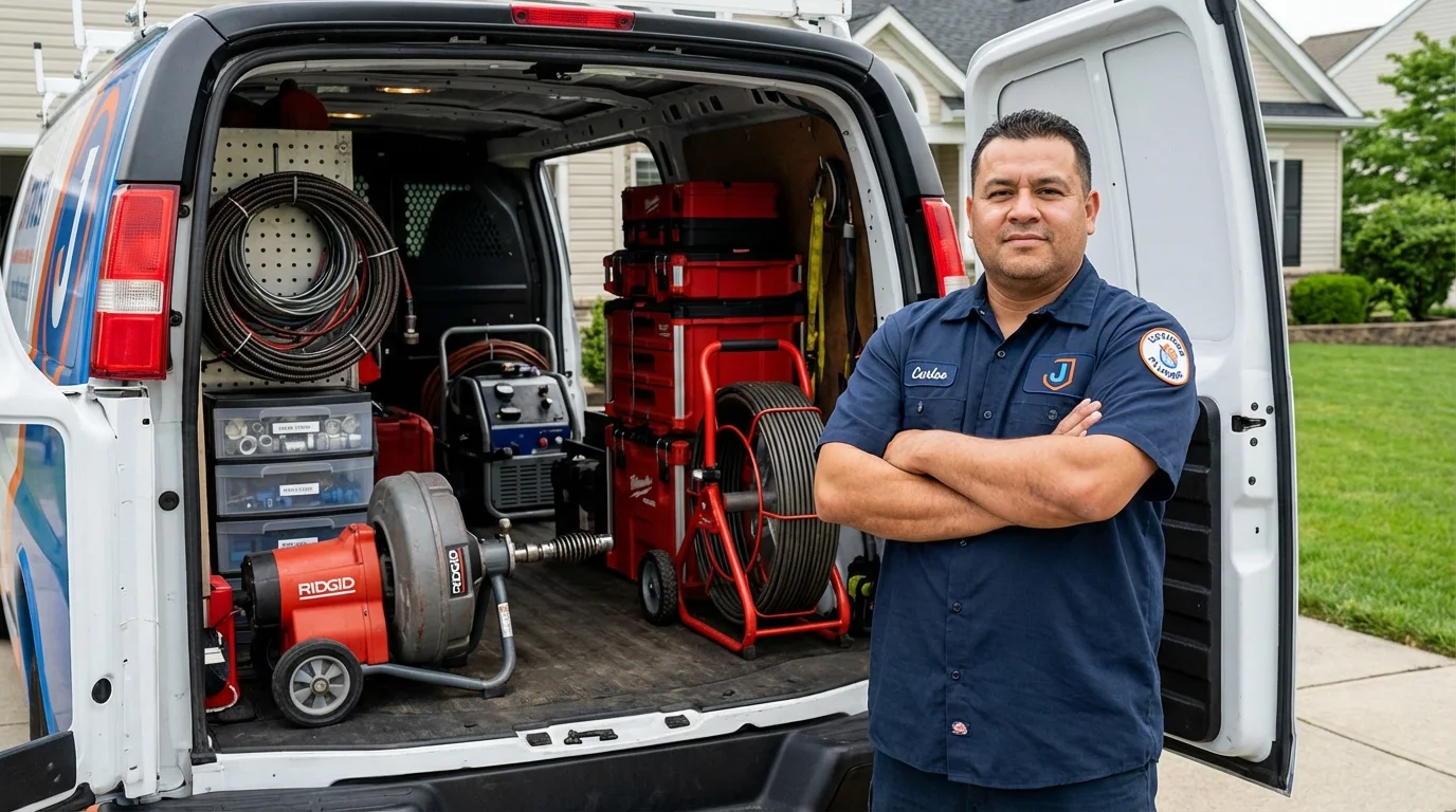 Professional drain cleaning equipment and Johns Plumbing LLC plumber in West Burlington