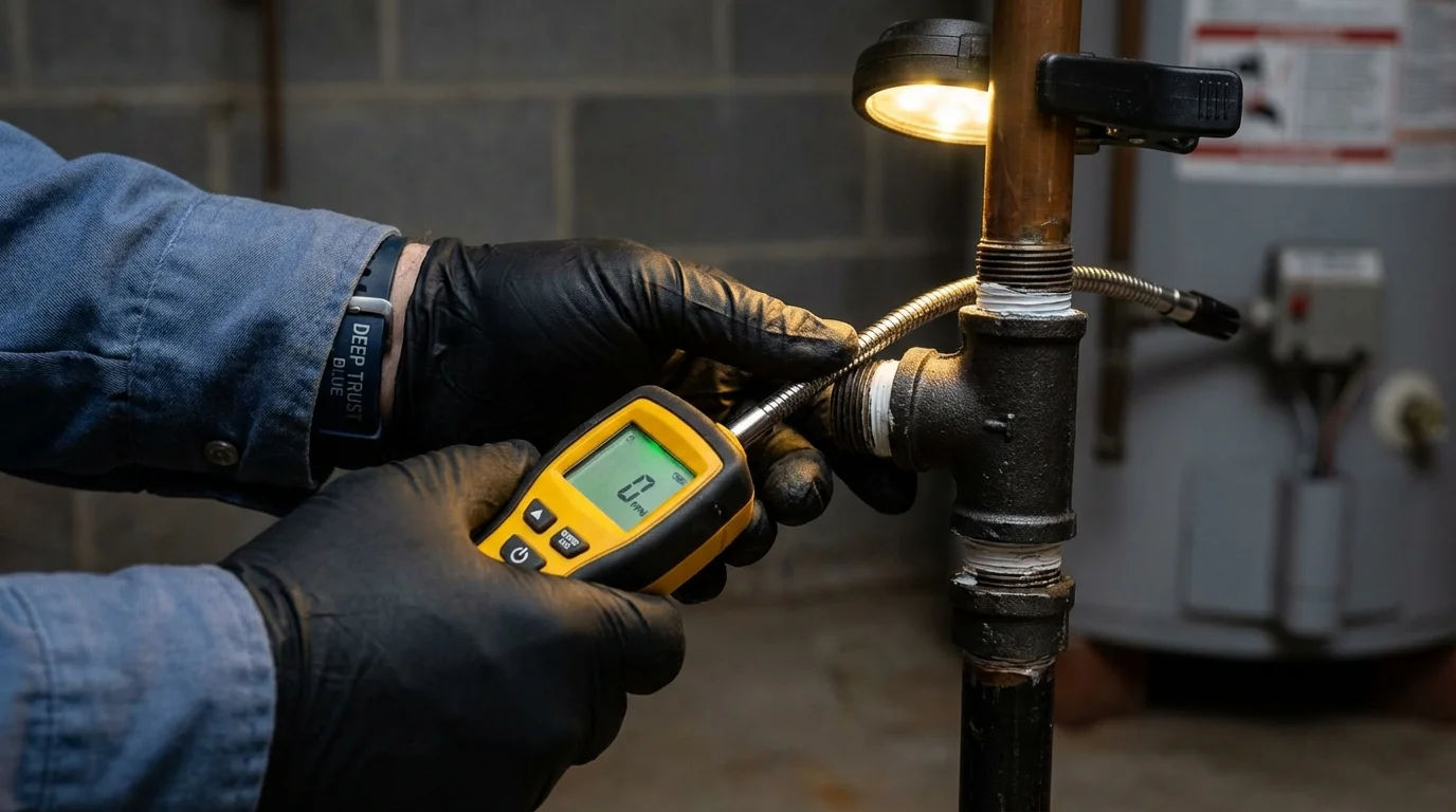 Gas leak detection with electronic sniffer by Johns Plumbing LLC in West Burlington