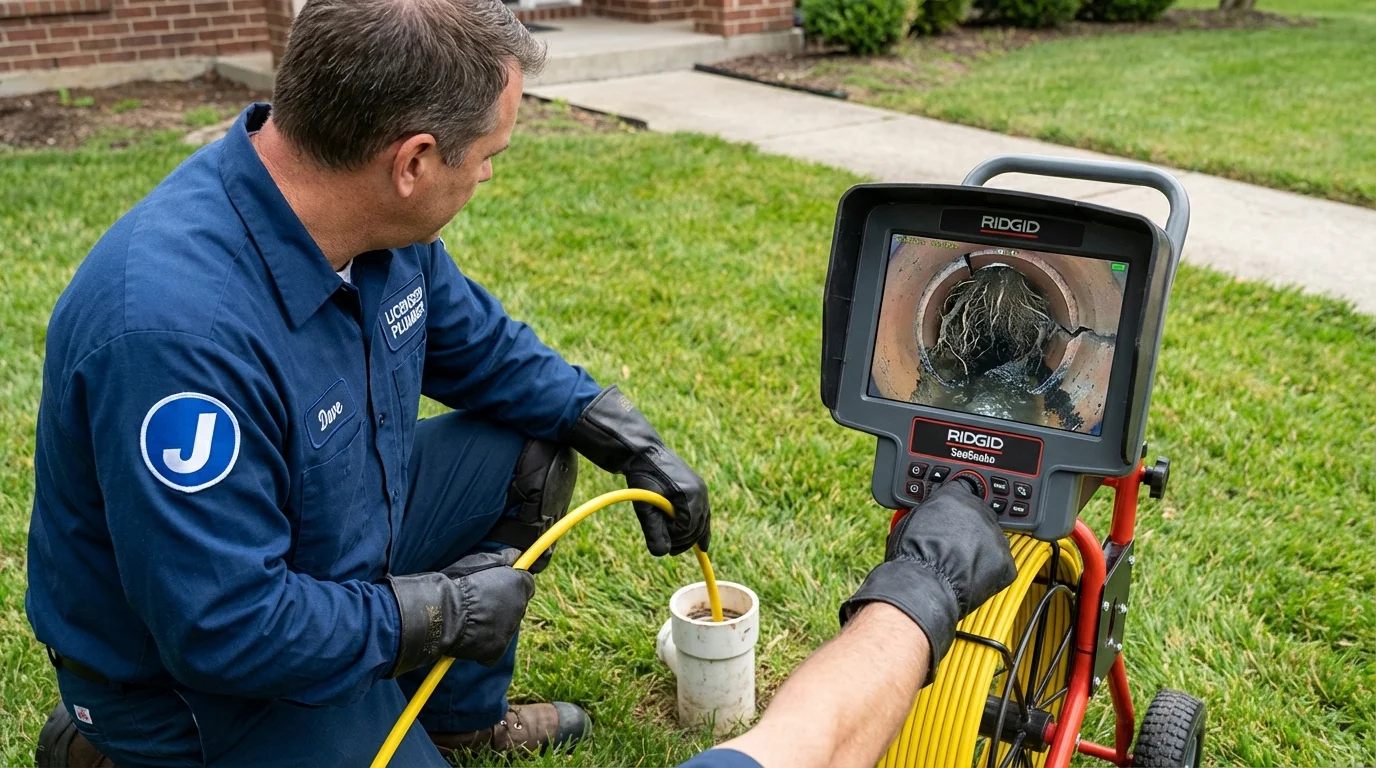 Sewer camera inspection being performed by Johns Plumbing LLC in West Burlington