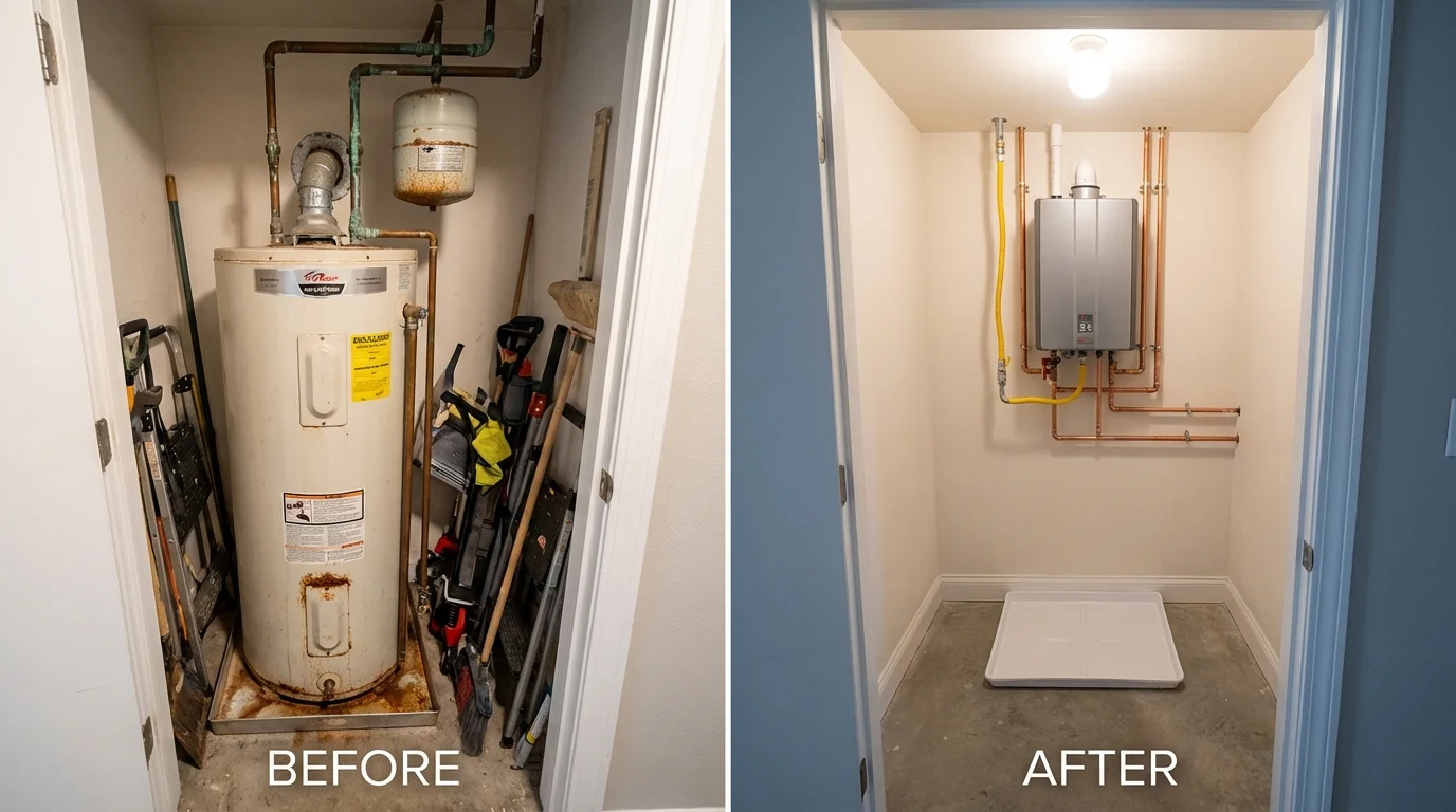 Tank water heater versus wall-mounted tankless unit comparison for West Burlington, IA homeowners