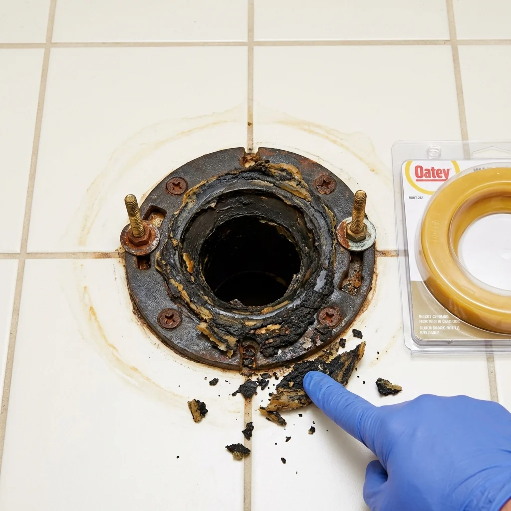 Failed wax ring showing water seepage at the base of a toilet in a West Burlington, IA home